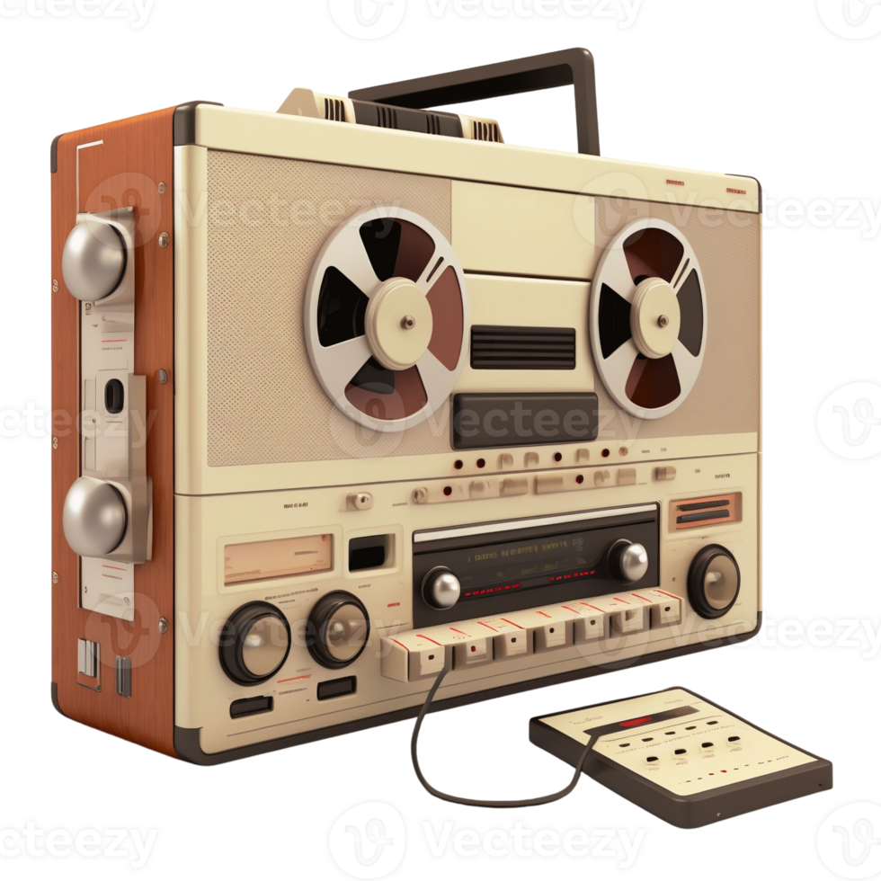 retro bärbar stereo boombox radio kassett inspelare 80-tal. årgång bom låda kassett tejp spelare. ai genererad png