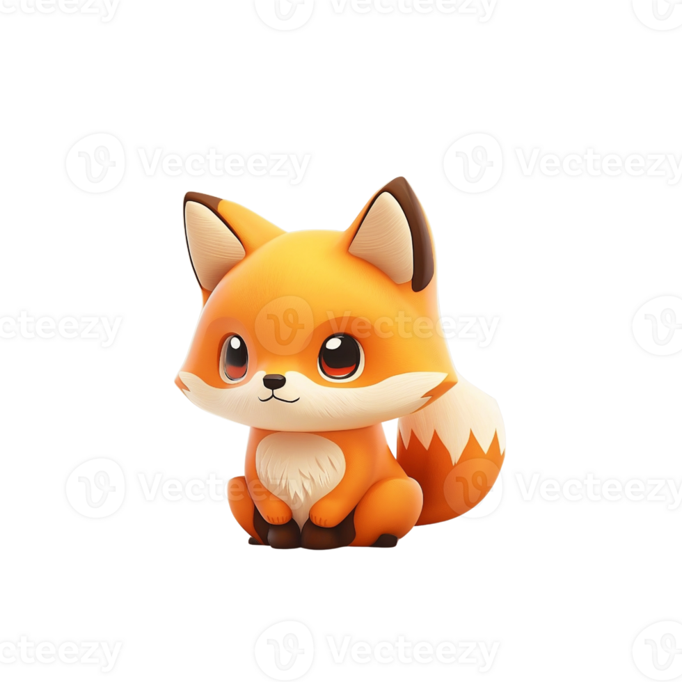 Cute Adorable Little Fox, 3D Illustration on Isolated Background, png