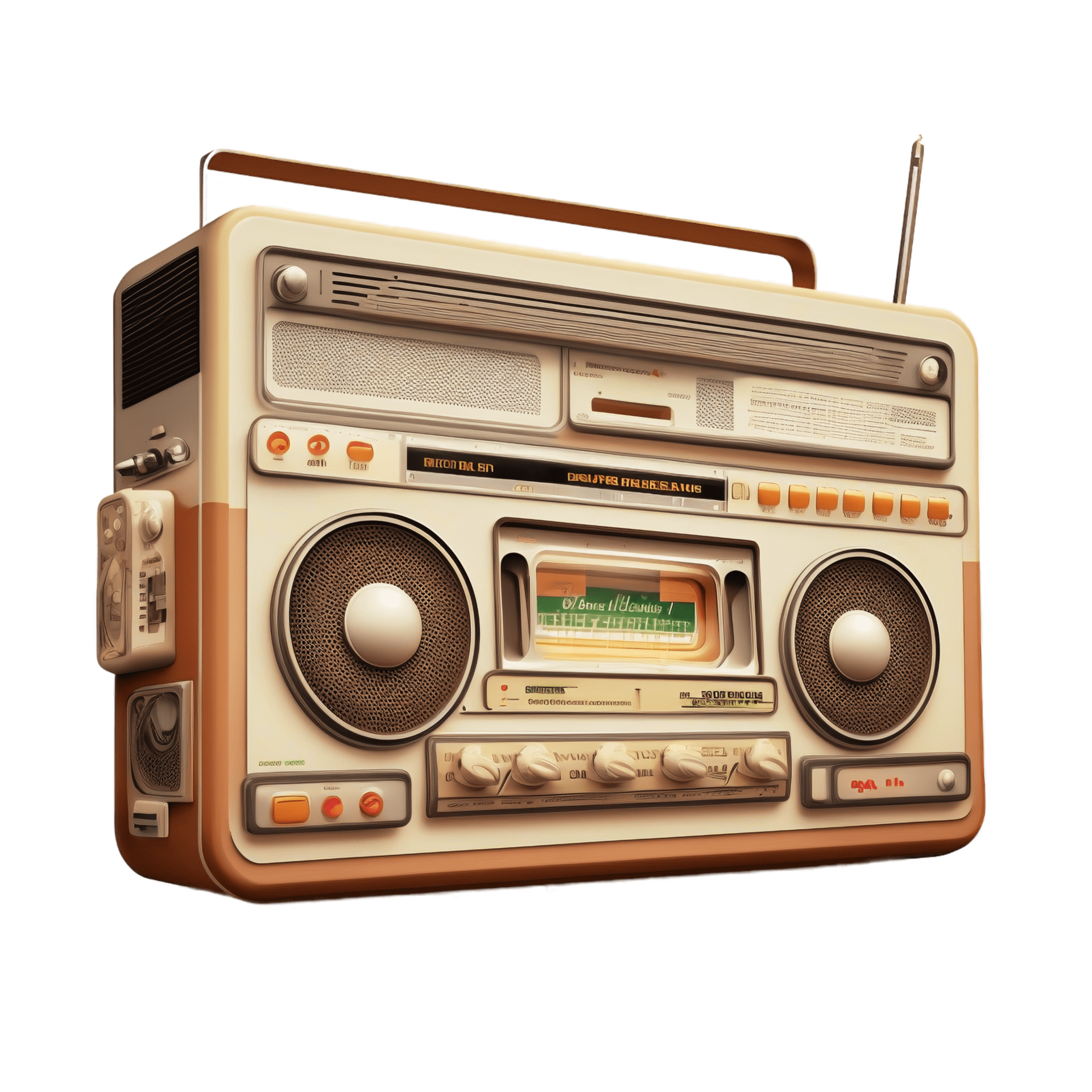 rétro portable stéréo boombox radio cassette enregistreur années 80. ancien  boom boîte cassette ruban joueur. ai généré 23404445 PNG