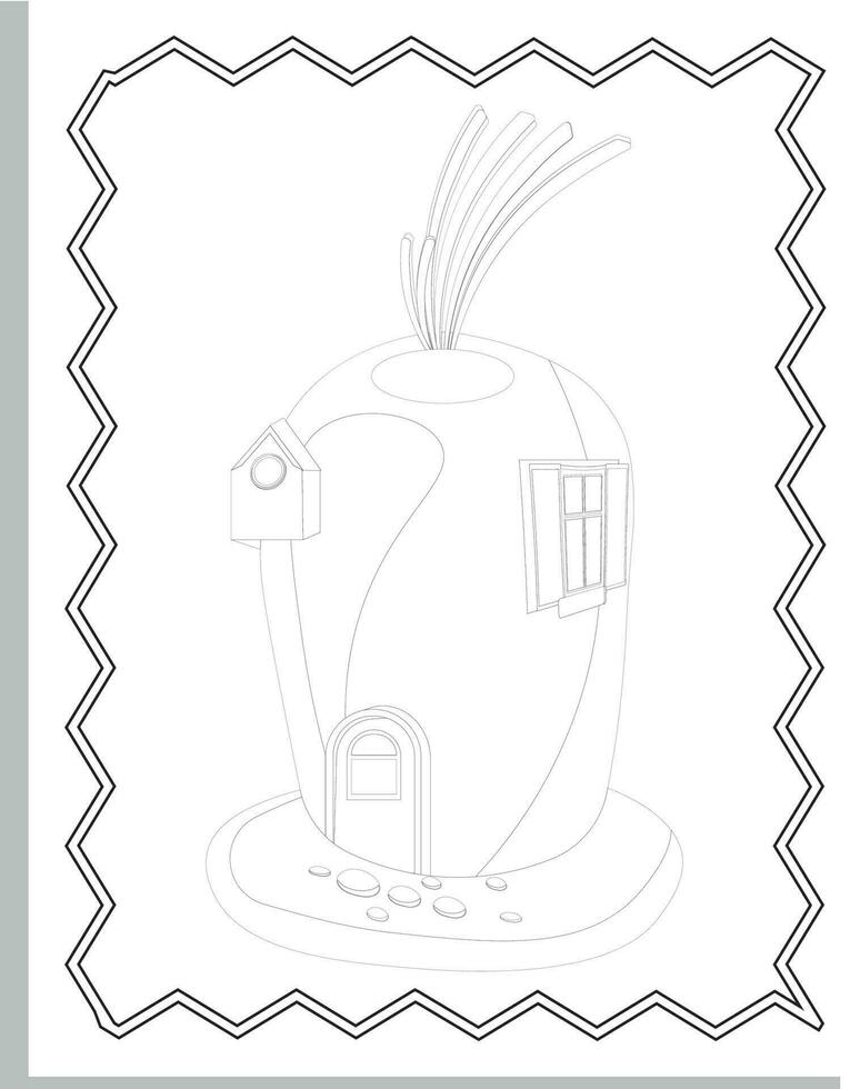 Cute Fairy Houses Coloring Pages. Cute Little Gnome Houses Coloring Pages. vector