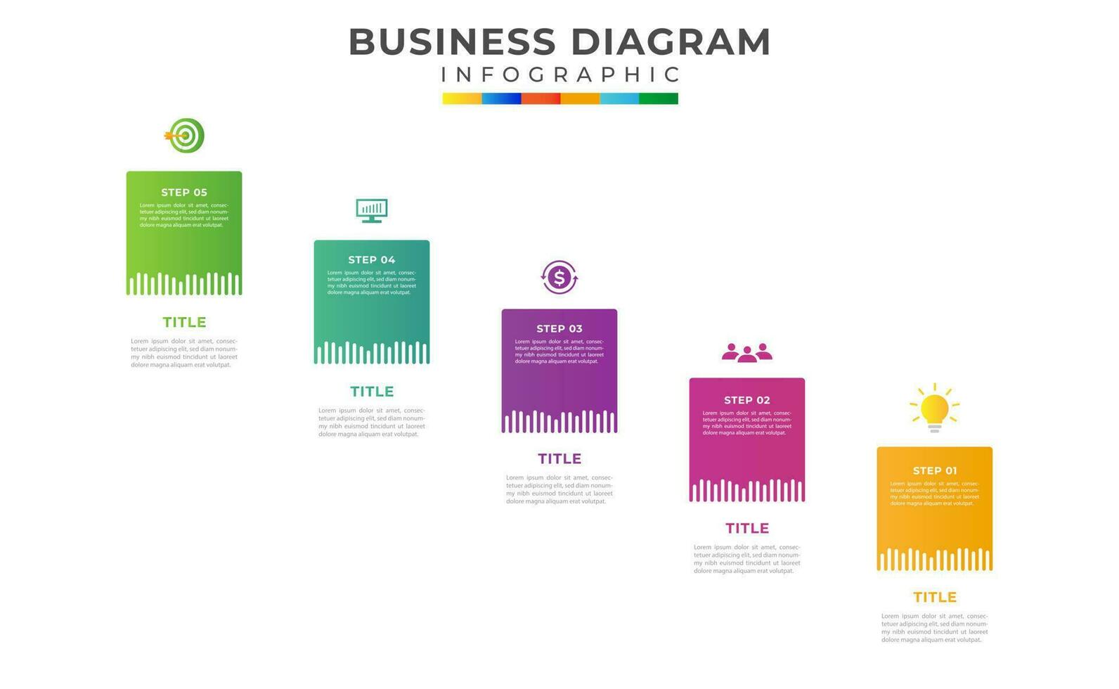 5 Step Modern Timeline Diagram with bulletin board and topics vector