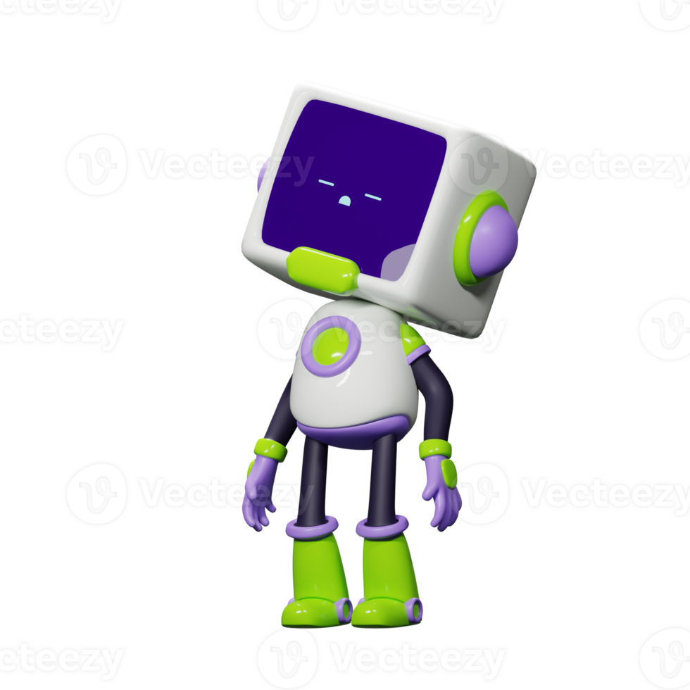 3D White Robot with Purple and green ornament png