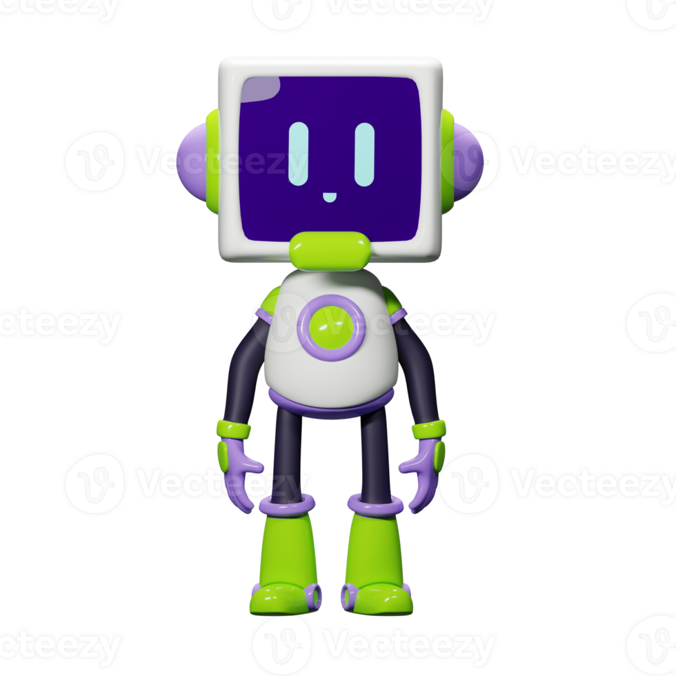 3D White Robot with Purple and green ornament png