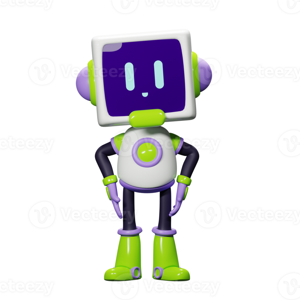 3D White Robot with Purple and green ornament png