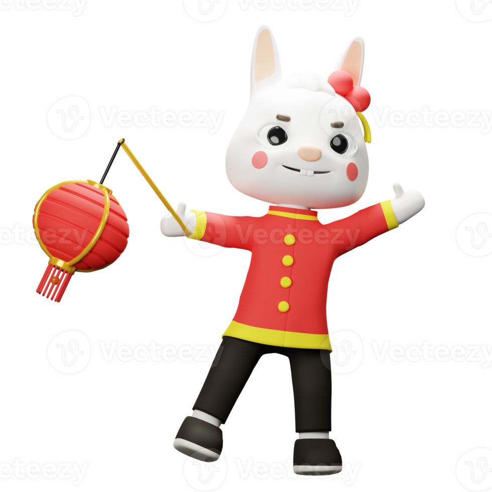 3D China Rabbit Character png