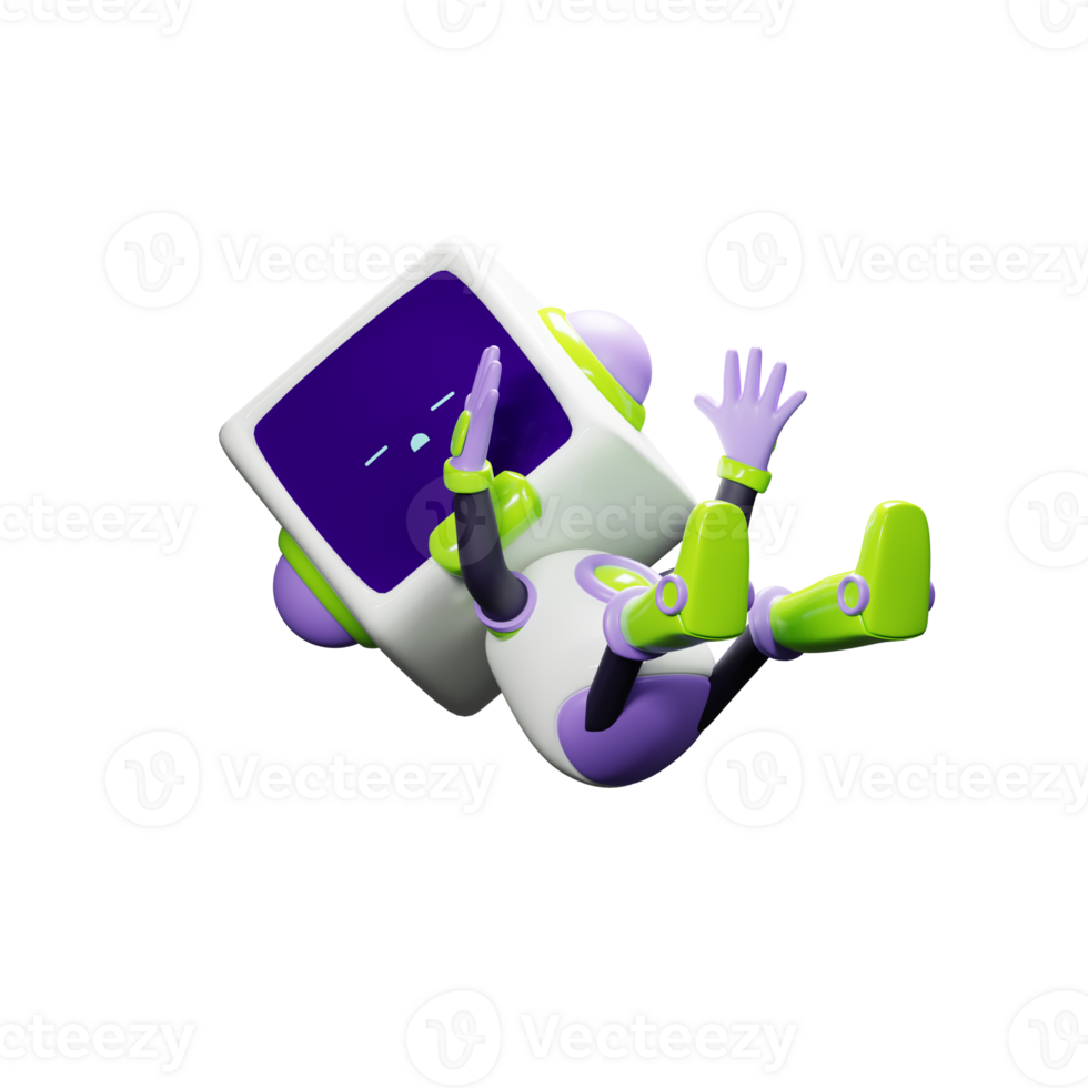 3D White Robot with Purple and green ornament png