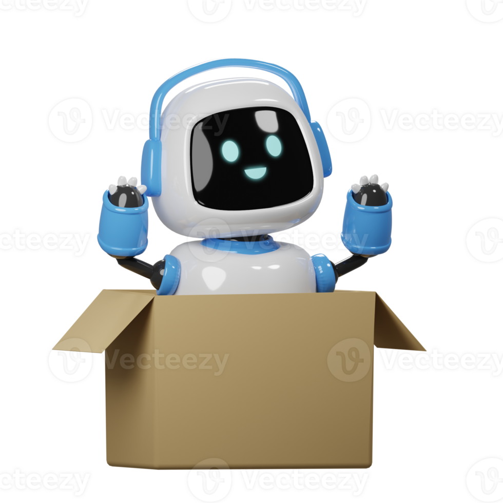 3d robot dans une boîte png