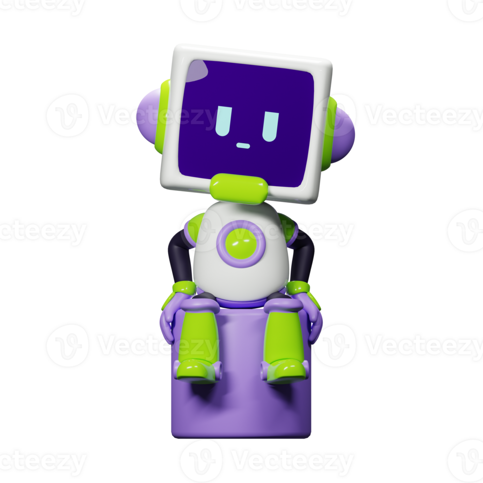 3D White Robot with Purple and green ornament png