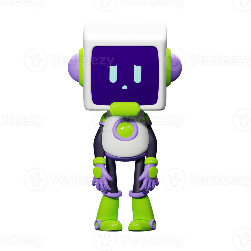 3D White Robot with Purple and green ornament png