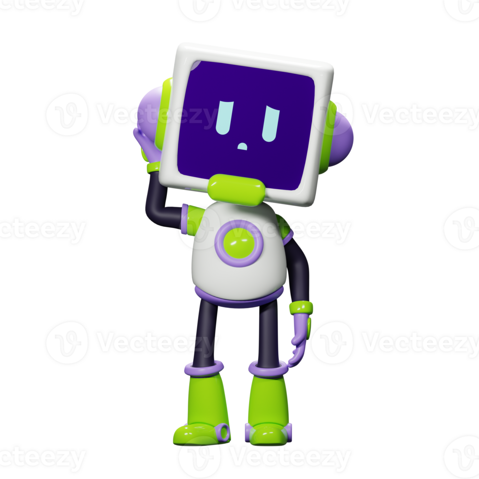 3D White Robot with Purple and green ornament png
