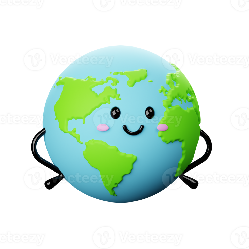 3D Happy Earth Character png