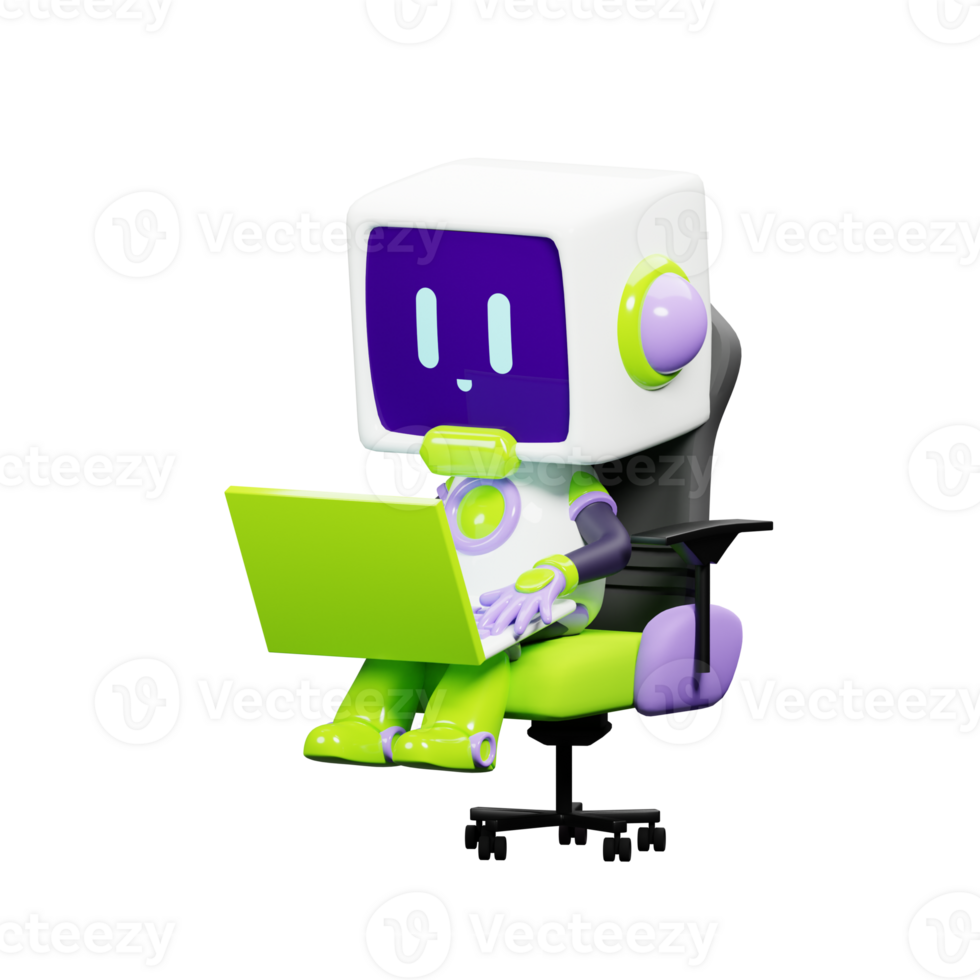 3D White Robot with Purple and green ornament png