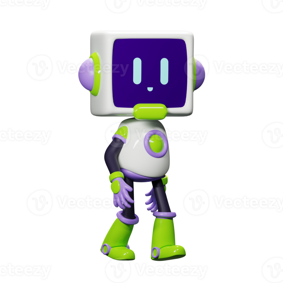 3D White Robot with Purple and green ornament png