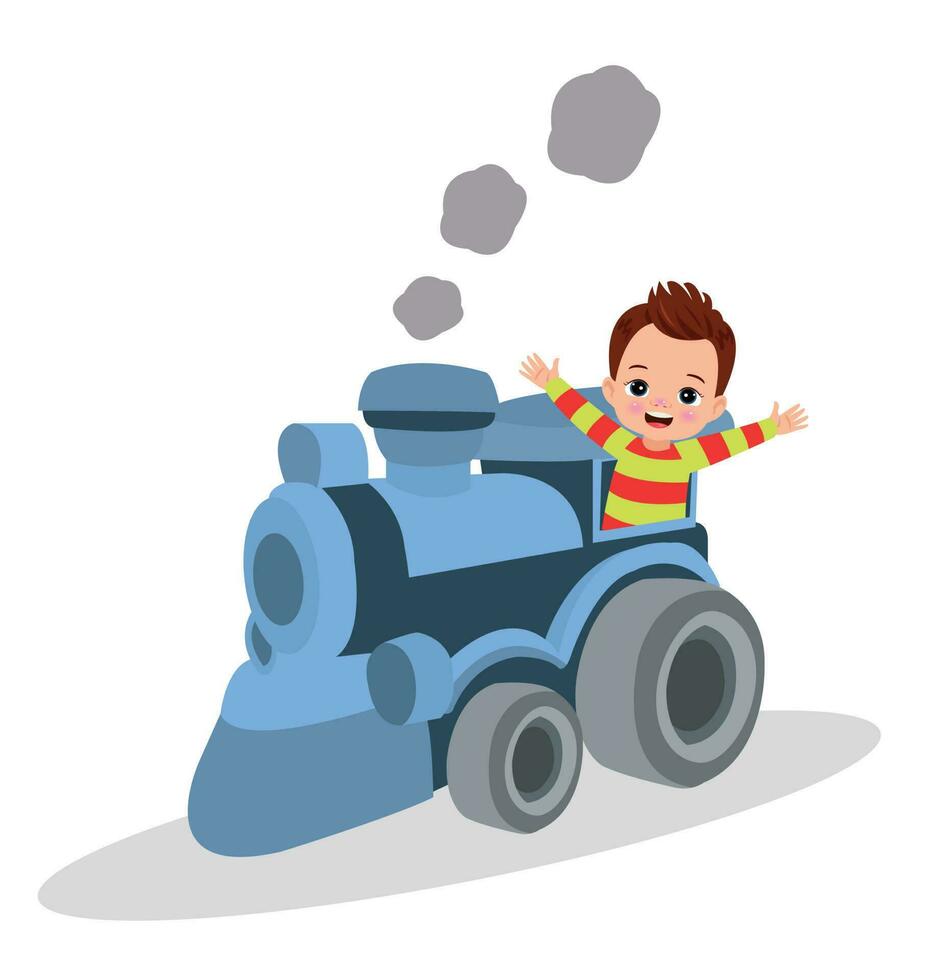 A boy is standing in front of a train vector