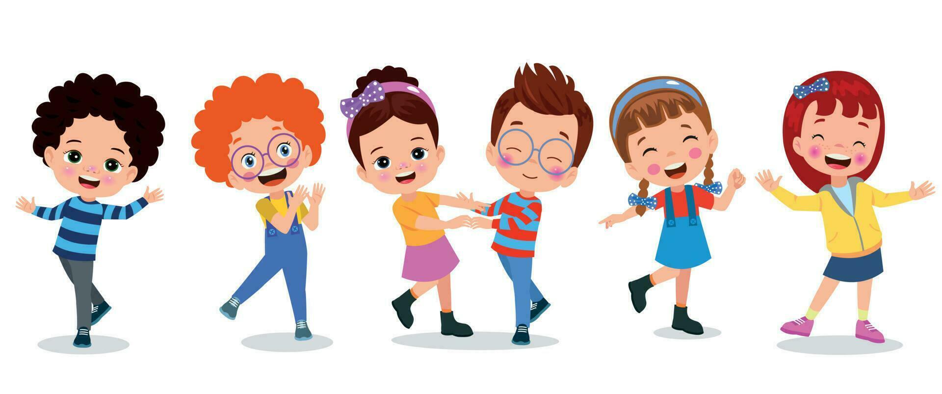 un grupo de niños bailando y reír. vector