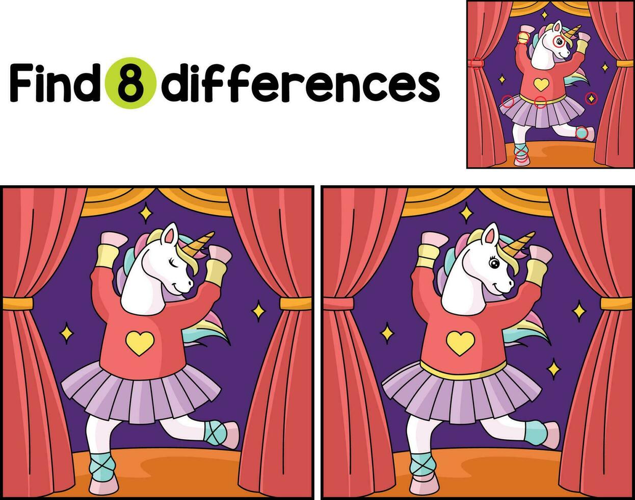 Unicorn Ballerina Find The Differences vector