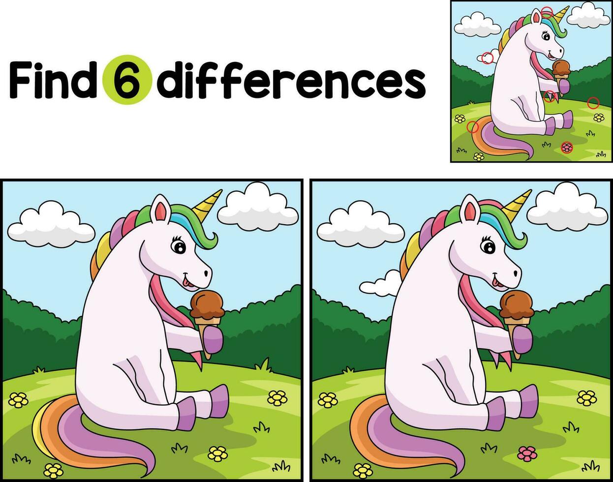 Falling Unicorn Find The Differences vector