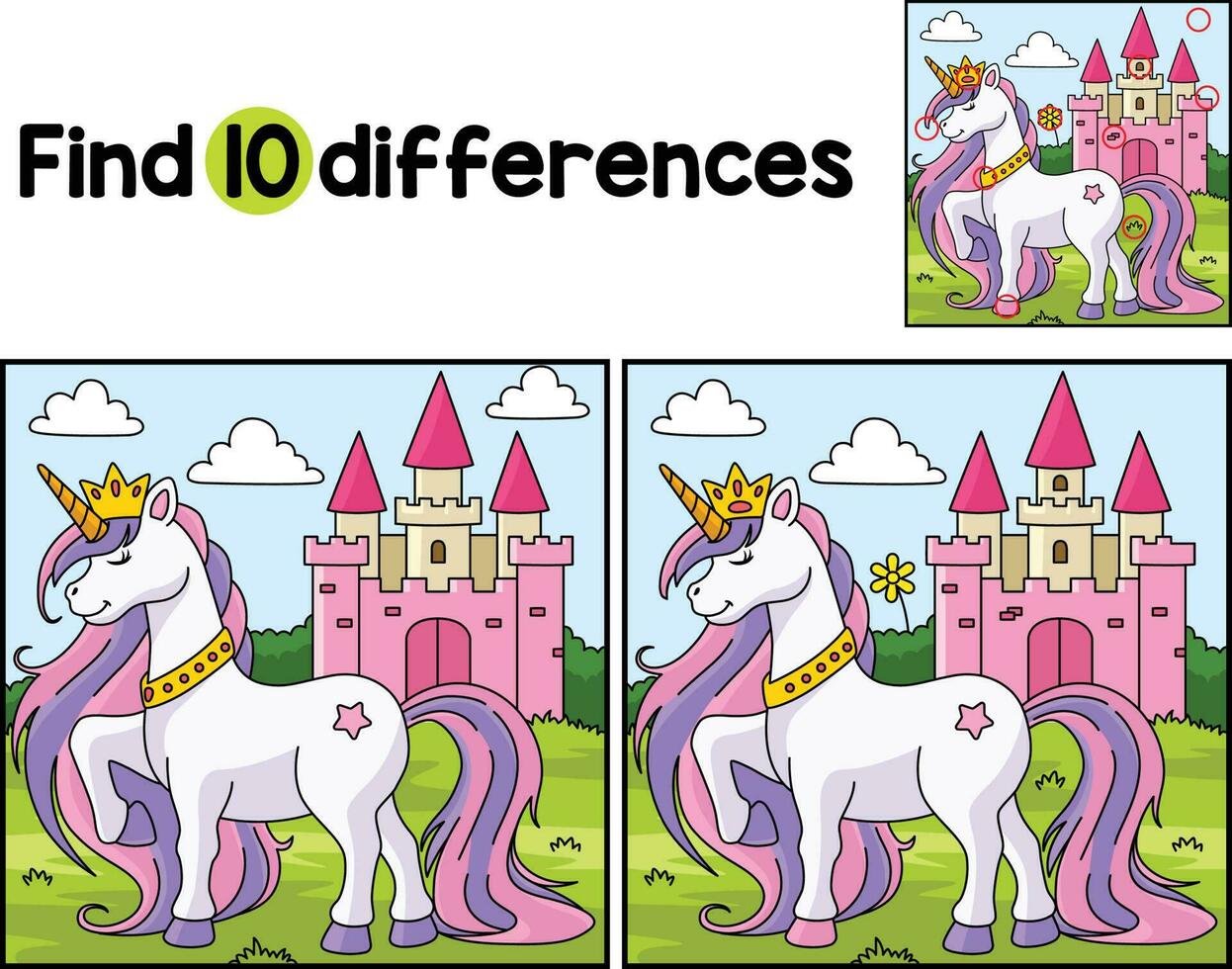 unicornio princesa encontrar el diferencias vector