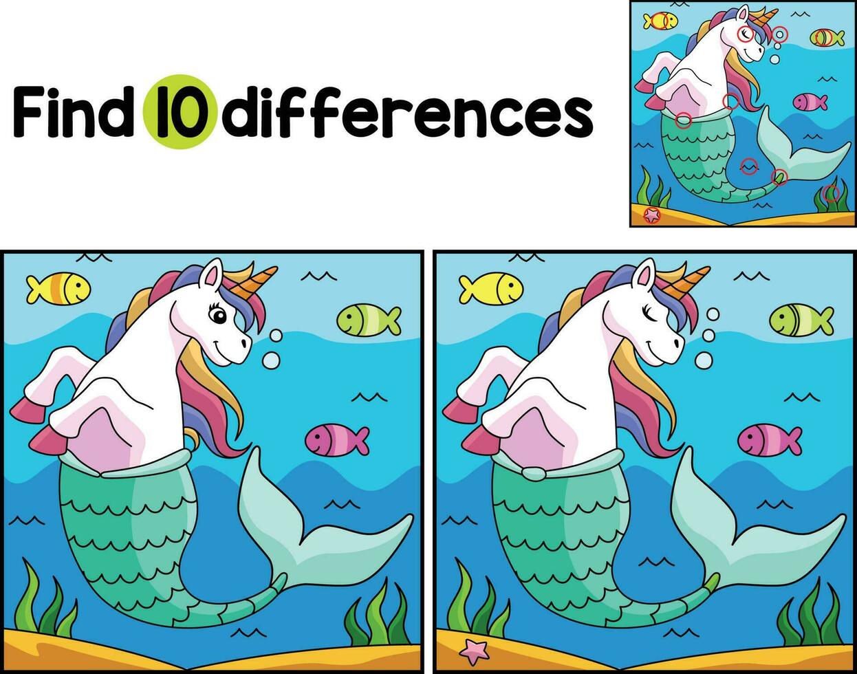Unicorn Mermaid Find The Differences vector