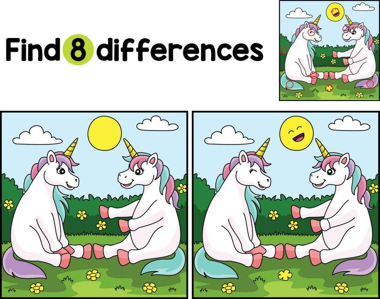 Unicorn Together with Friend Find The Differences vector