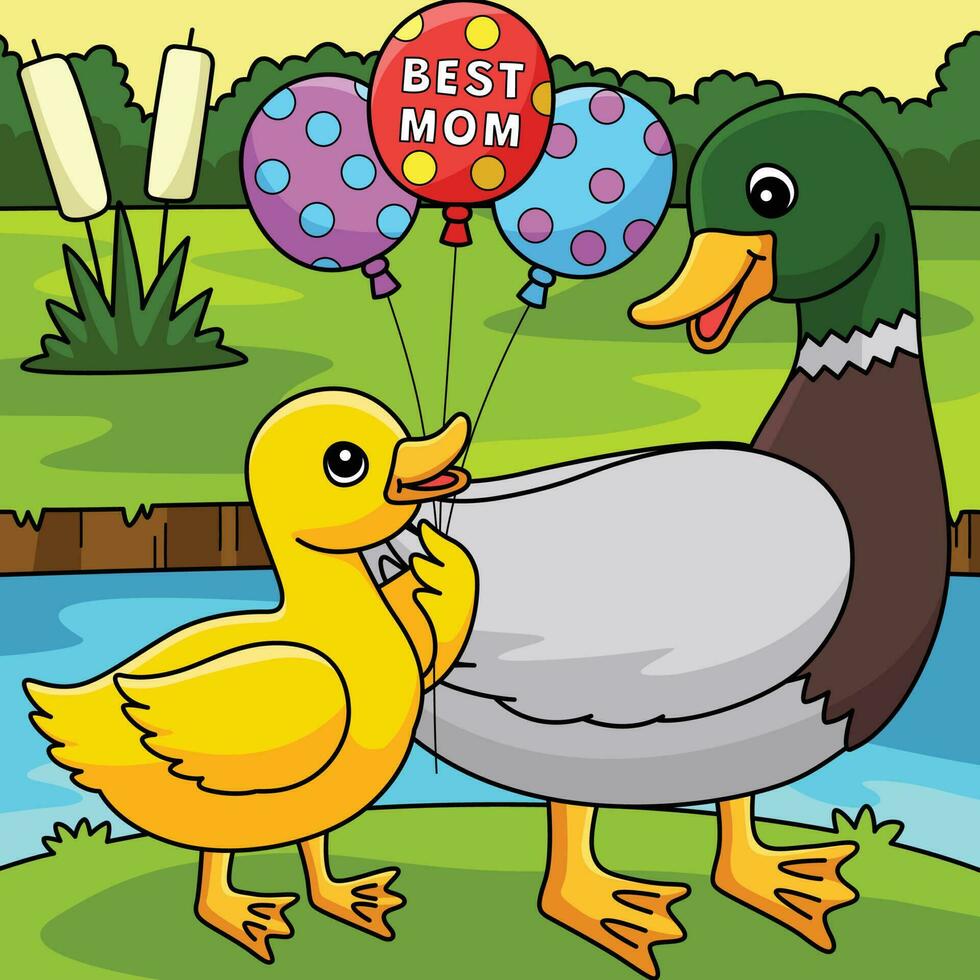 Mothers Day Duck Colored Cartoon Illustration vector