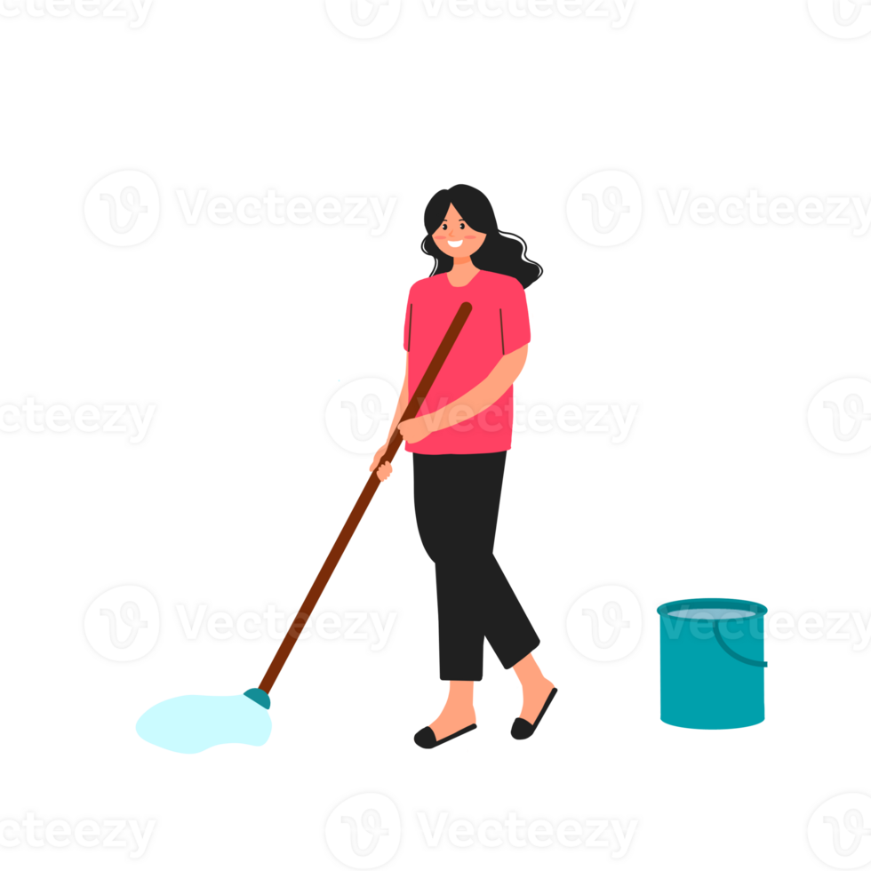 Young woman mopping floor png