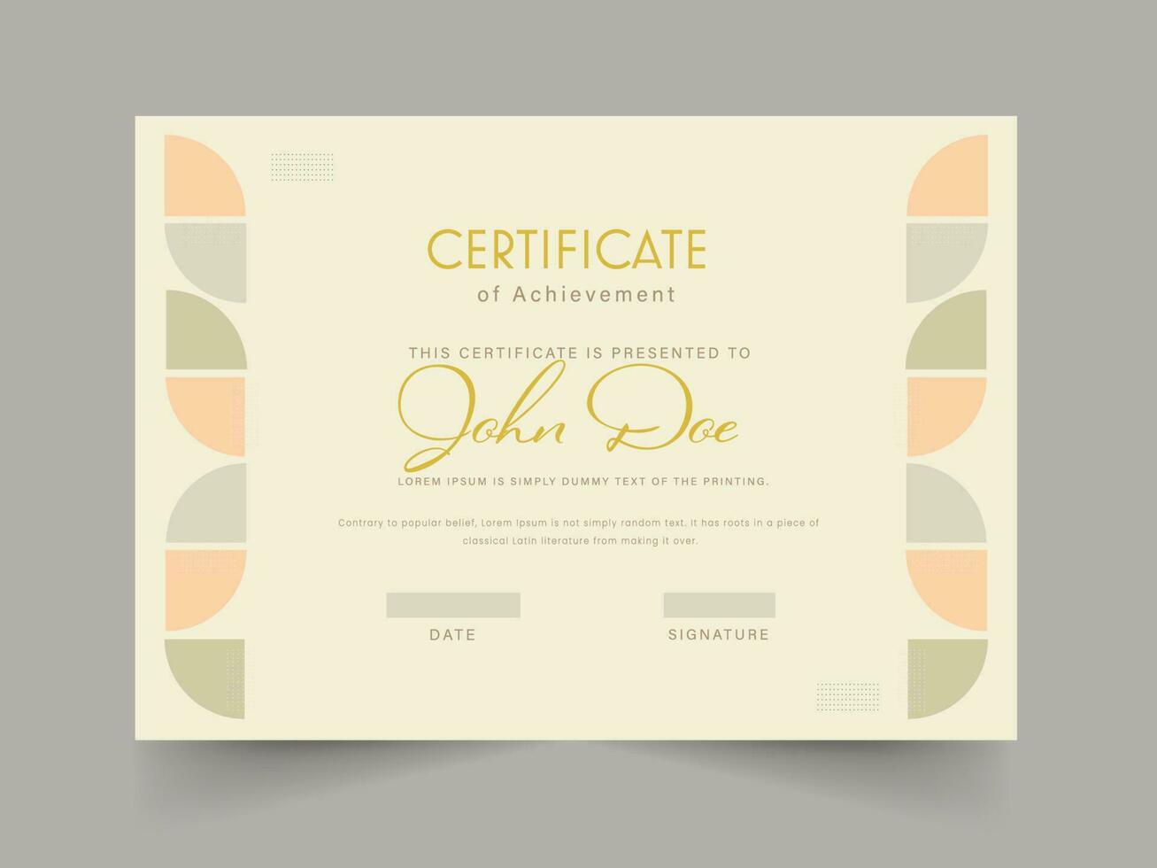 Horizontal Certificate Of Achievement Template Layout In Beige Color. vector