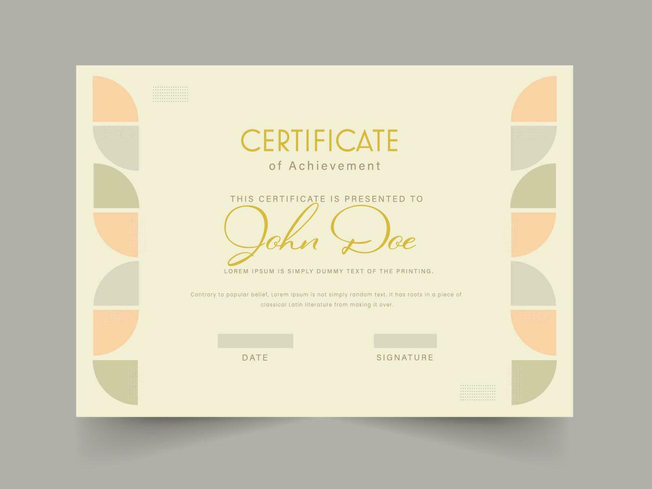 horizontal certificado de logro modelo diseño en beige color. vector