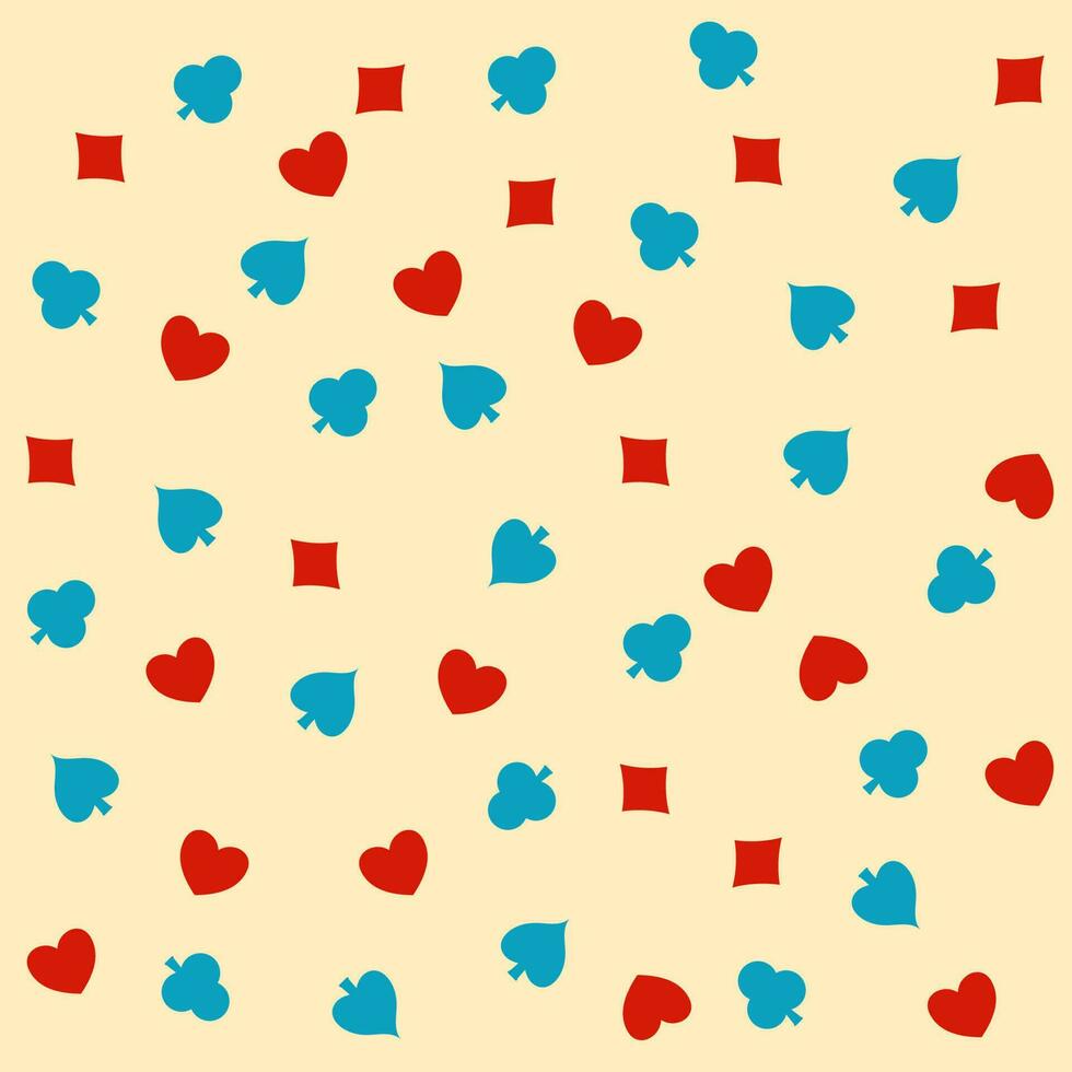 Red And Blue Card Suits Seamless Pattern Background. vector