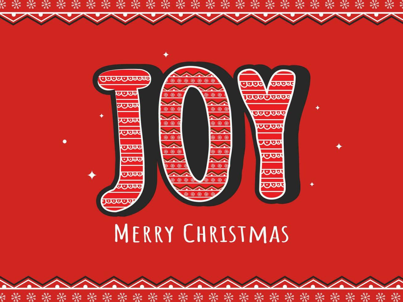 Sticker Style Joy Font In Snowflake Pattern Over Red Background For Merry Christmas Concept. vector