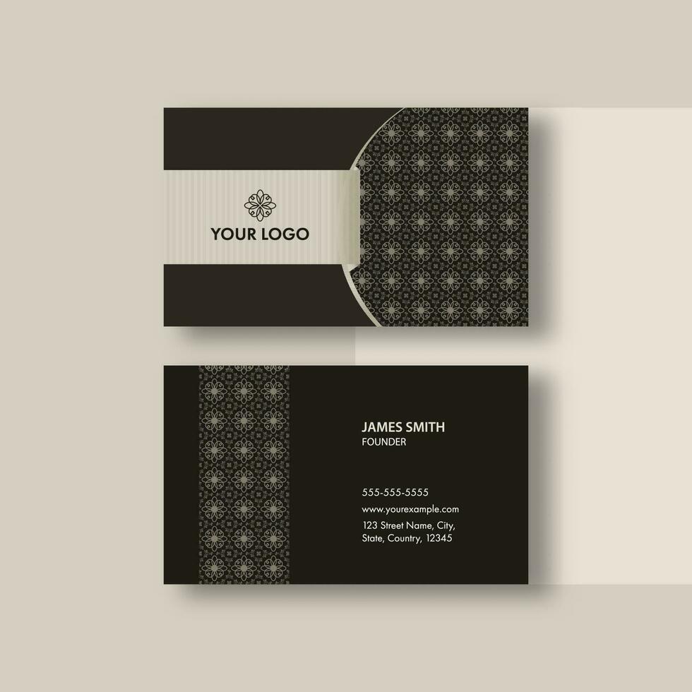 Editable Business Card Template With Mandala Pattern In Black Color. vector