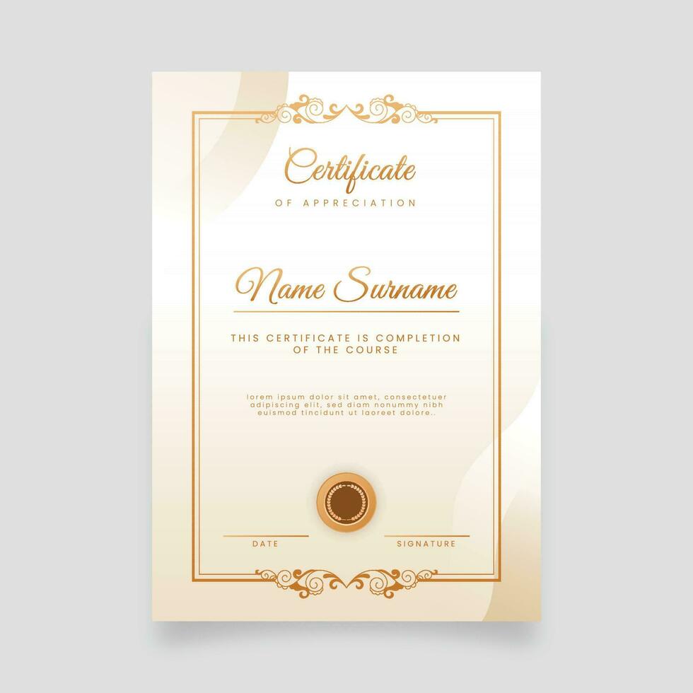 Certificate Of Appreciation Template Layout In White Color. vector