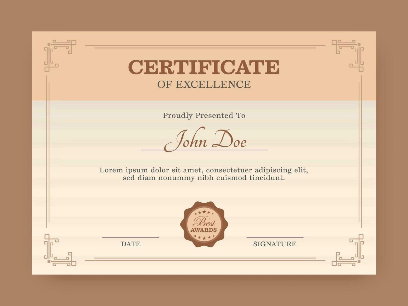 Certificate Of Excellence Template Design For Printable. vector