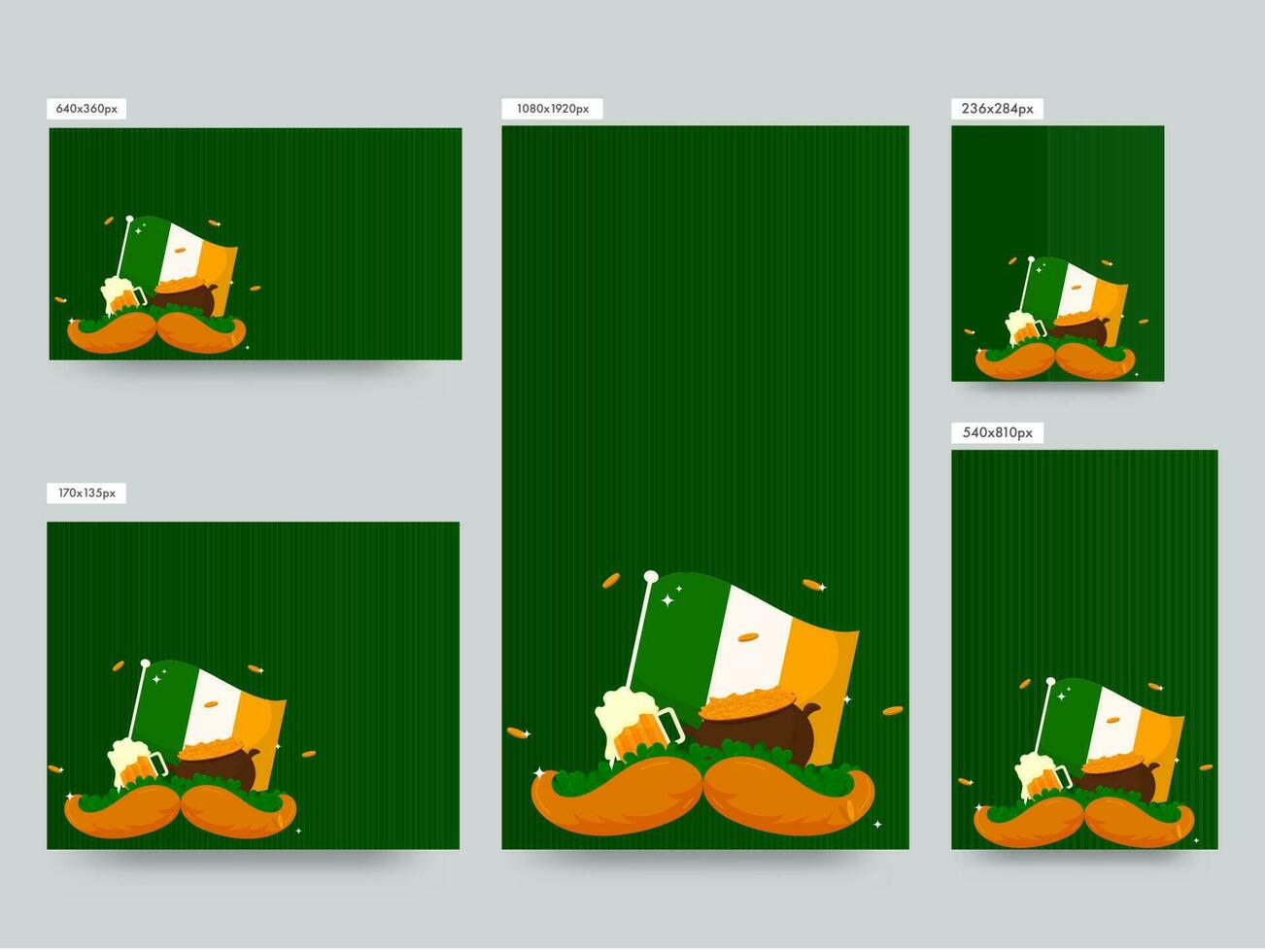 Social Media Template Post Collection With Saint Patrick's Festival Elements On Green Background And Given Space For Message. vector