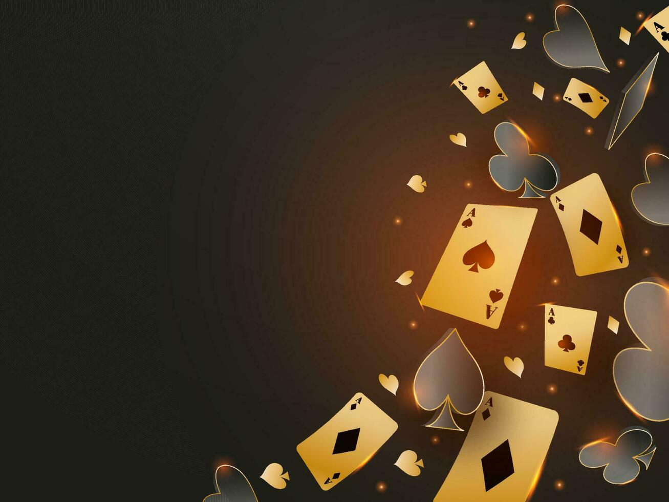 Golden Playing Cards With Suits Symbol Decorated On Black Background And Copy Space. vector