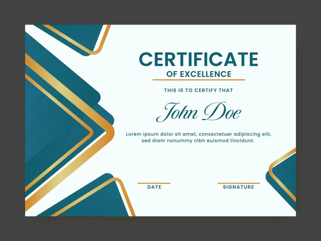 Printable Certificate Of Excellence Template Design In White And Teal Color. vector