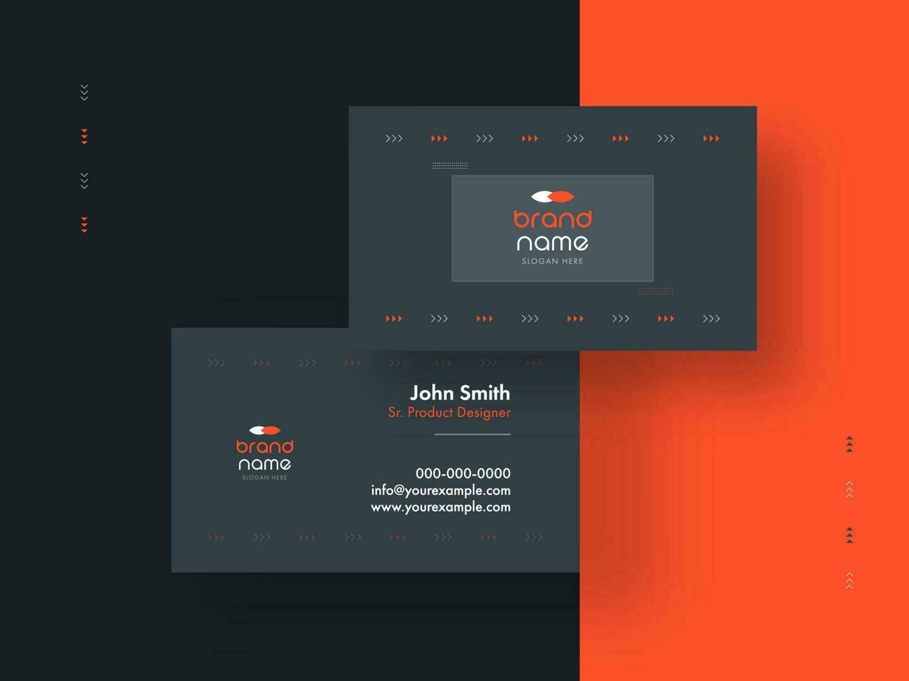 Double-Sides Of Horizontal Business Card Template Layout On Grey And Orange Background. vector