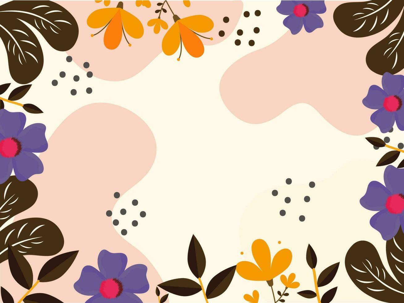 Colorful Flowers With Leaves Decorated Border On Background And Space For Text. vector