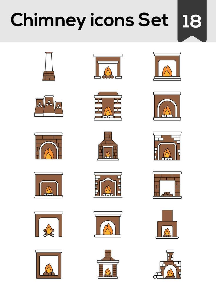 Illustration of Chimney And Fireplace Icon Set On White Background. vector