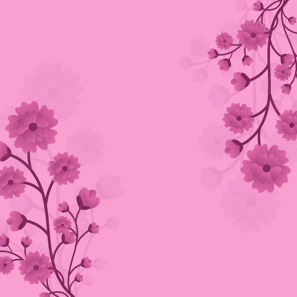 Flower Branches Decorated On Pink Background With Copy Space. vector