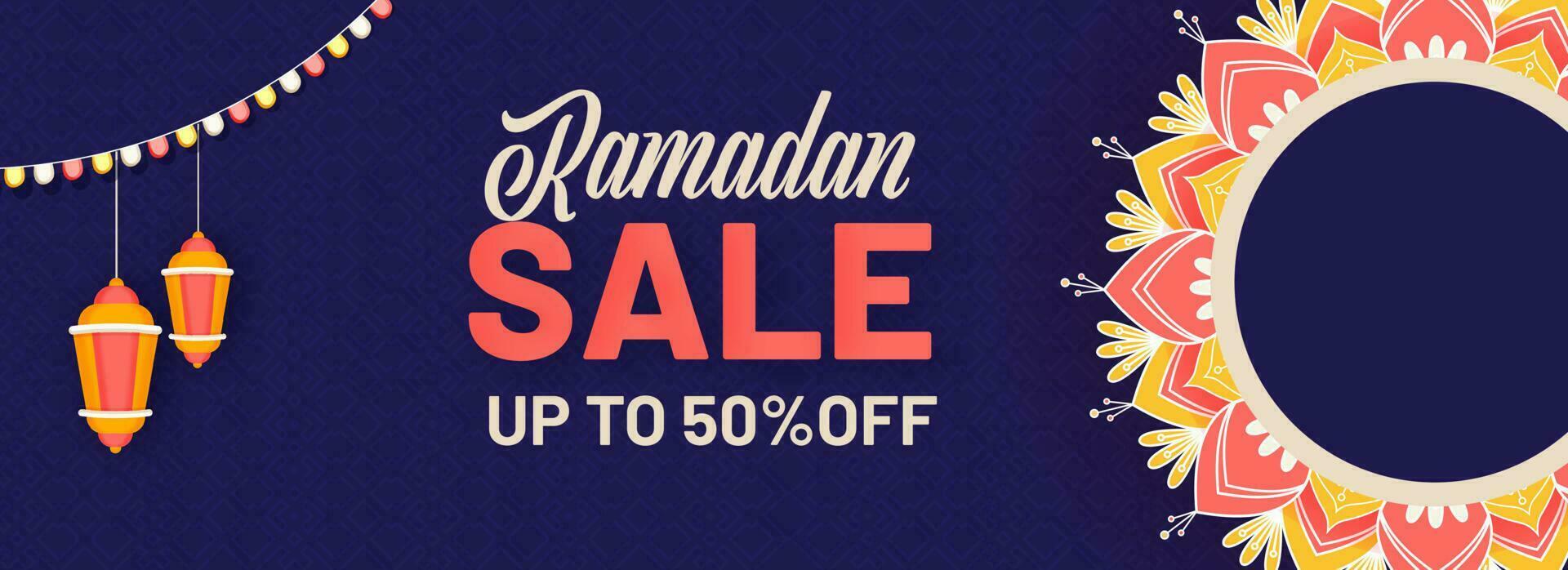 For Ramadan Sale Header Or Banner Design In Blue Color. vector