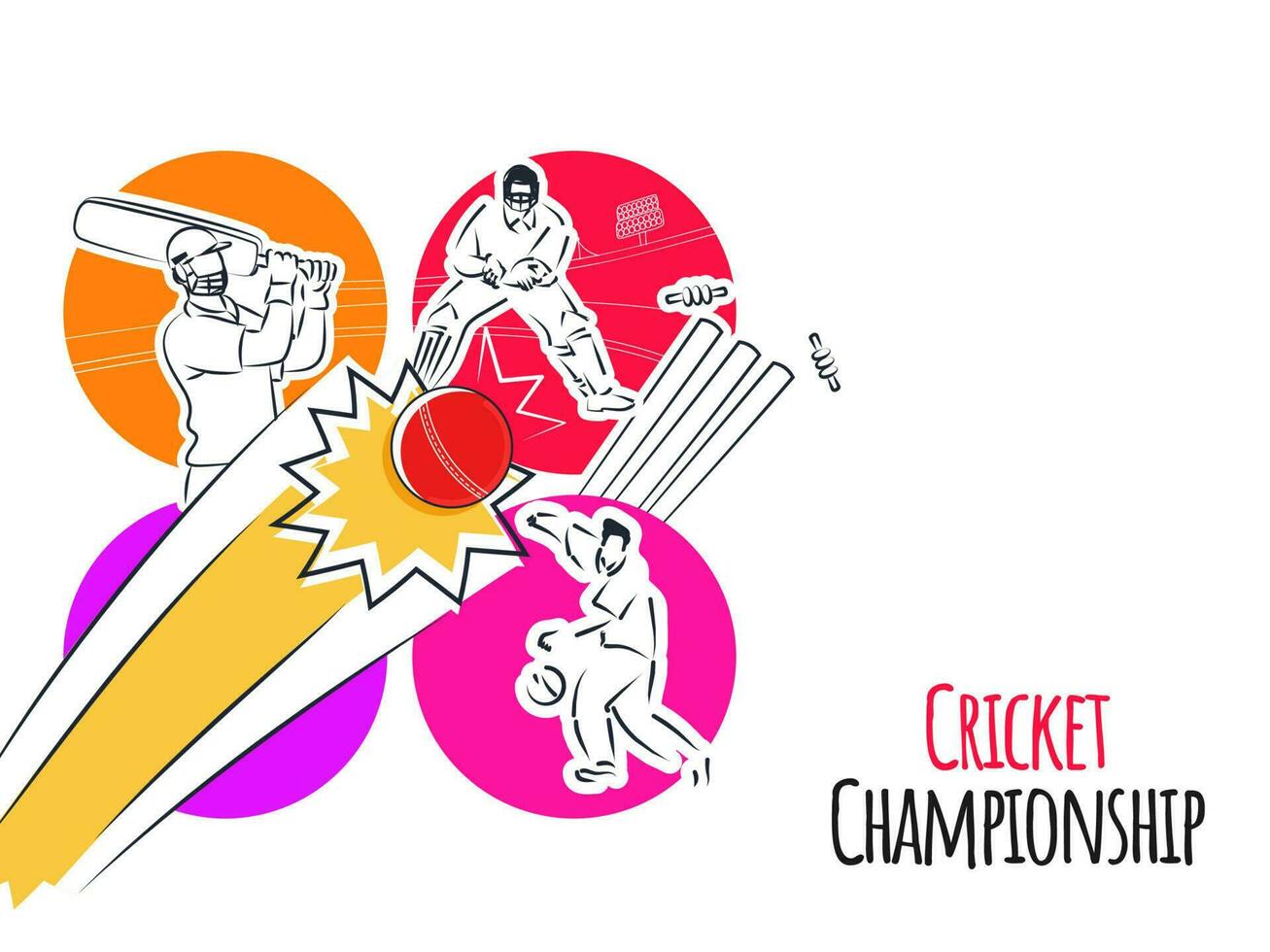 Cricket Championship Concept With Cricketer Players In Different Poses On Colorful Background. vector