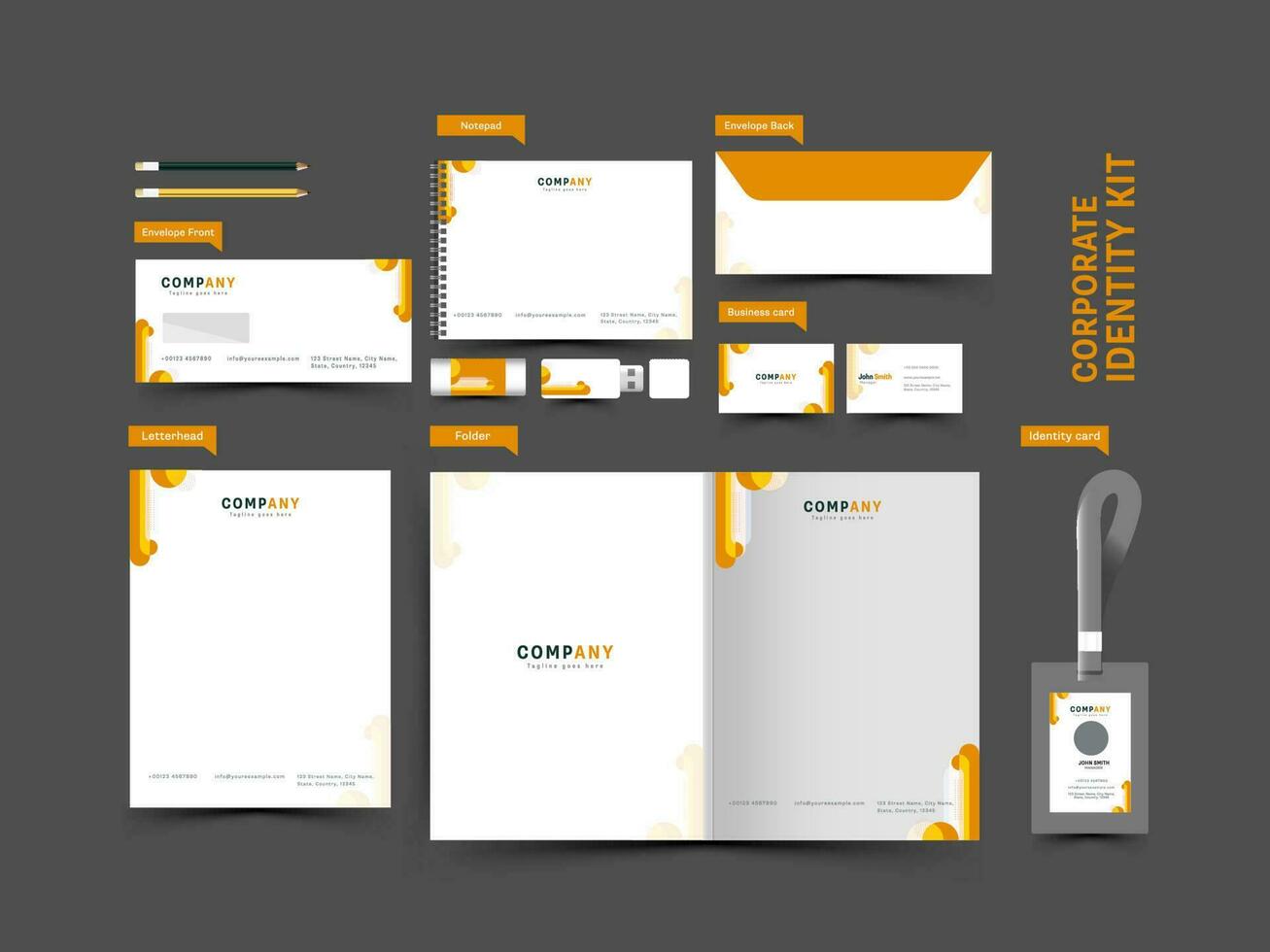 Corporate Identity Kit Presentation On Dark Gray Background For Company. vector