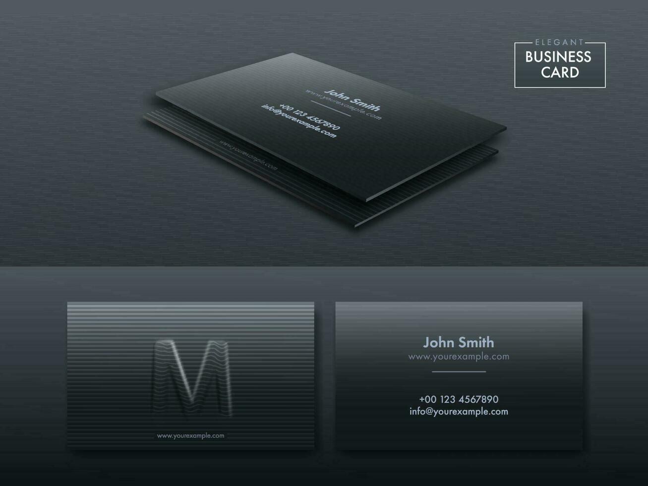 Elegant Business Or Visiting Card Set With Strip Pattern On Grey Background. vector