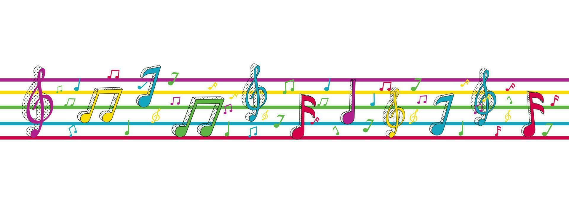 Colorful Music Notes On Horizontal Stripes And White Background. vector