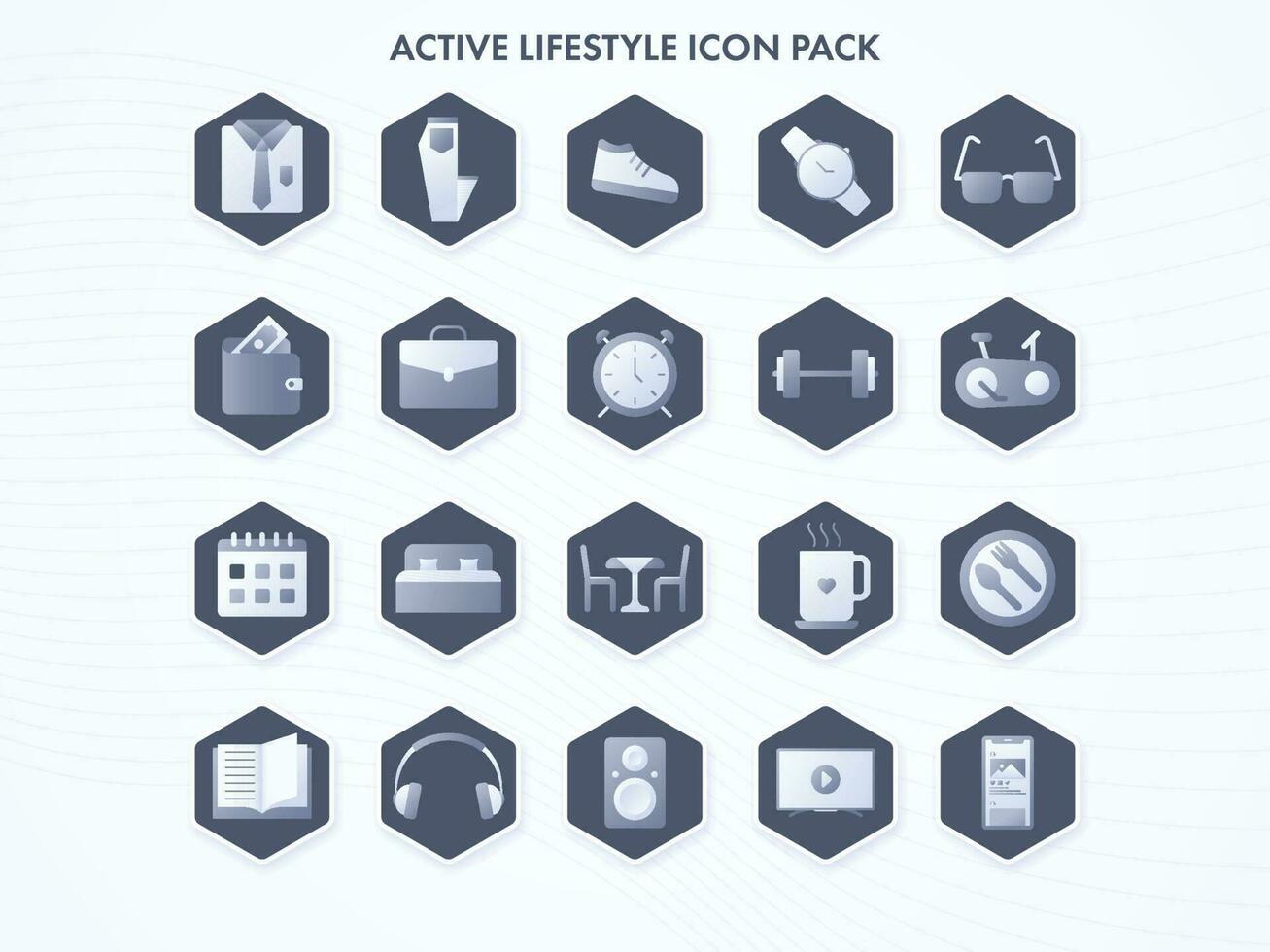 Set Of Active Lifestyle Icons Or Symbol On Hexagonal Shape. vector