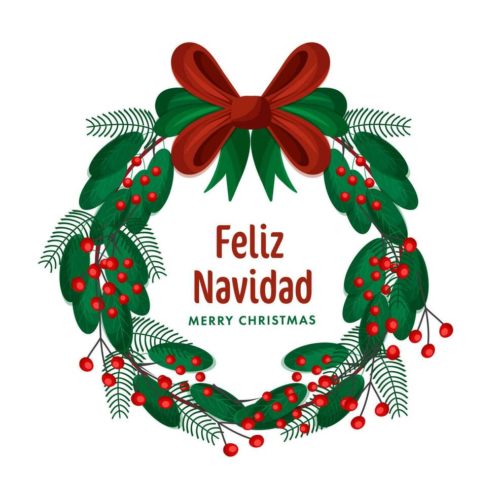 alegre Navidad escrito en Español idioma en decorativo Navidad guirnalda antecedentes. vector