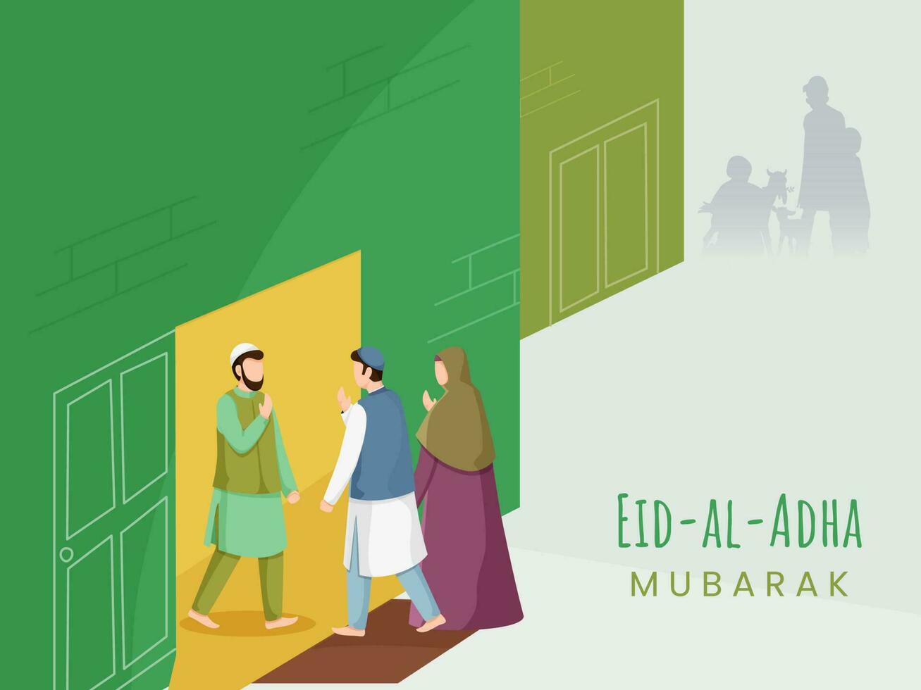 Muslim People Greet To Each Other After Going Home On The Occasion Of Eid-Al-Adha Mubarak. vector