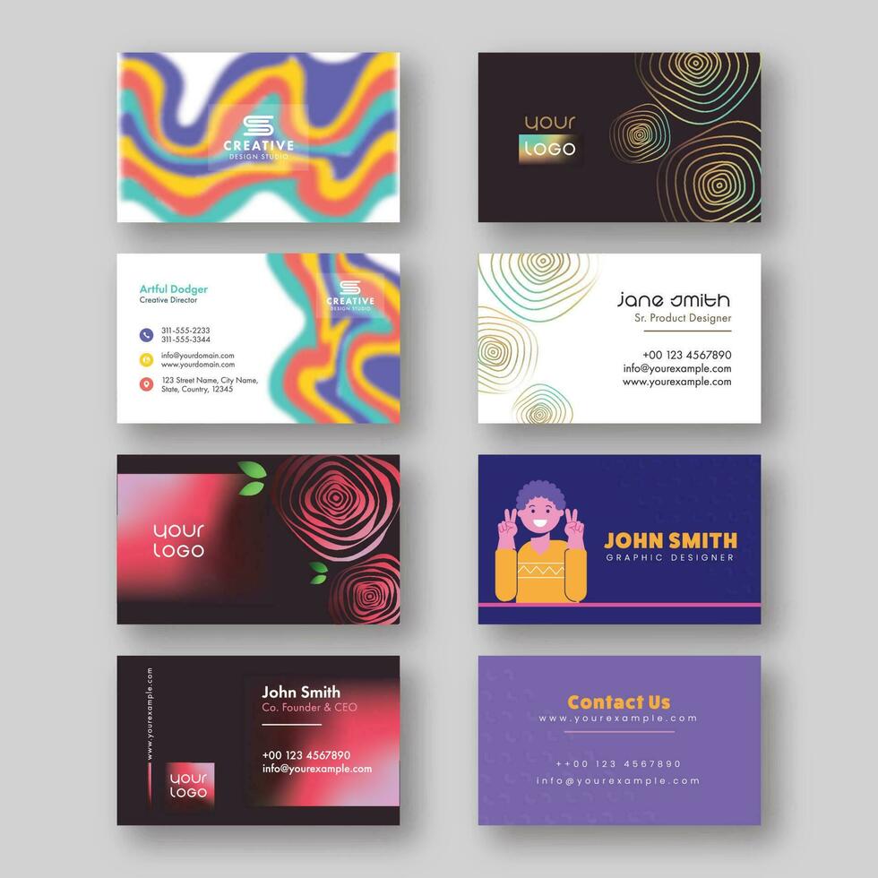 Set Of Modern Business Card Template In Front And Back Side. vector