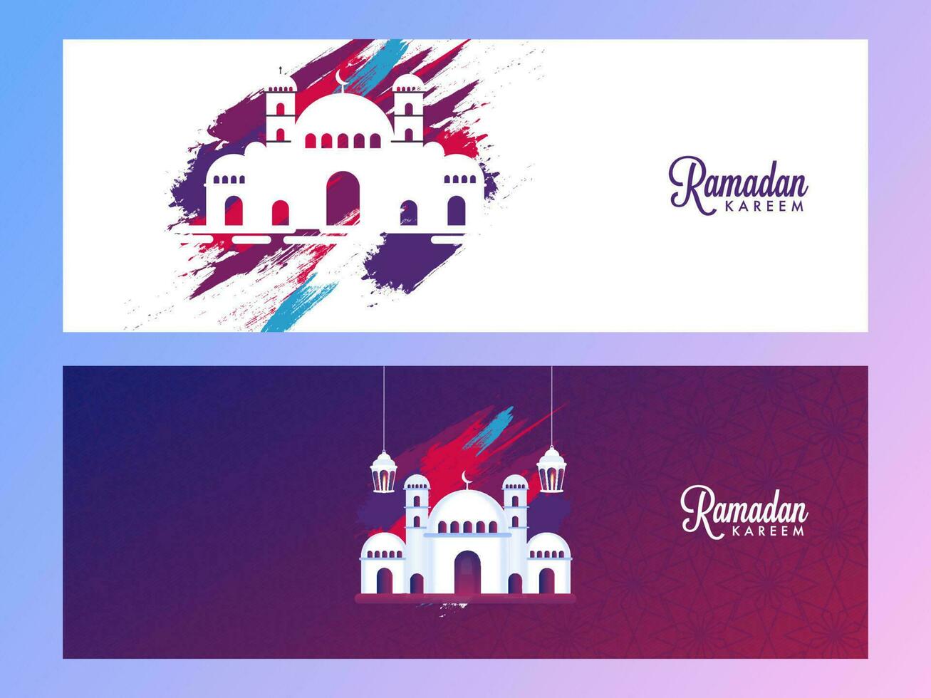 Ramadan Kareem or Ramadan Mubarak Header or Banner Set. vector